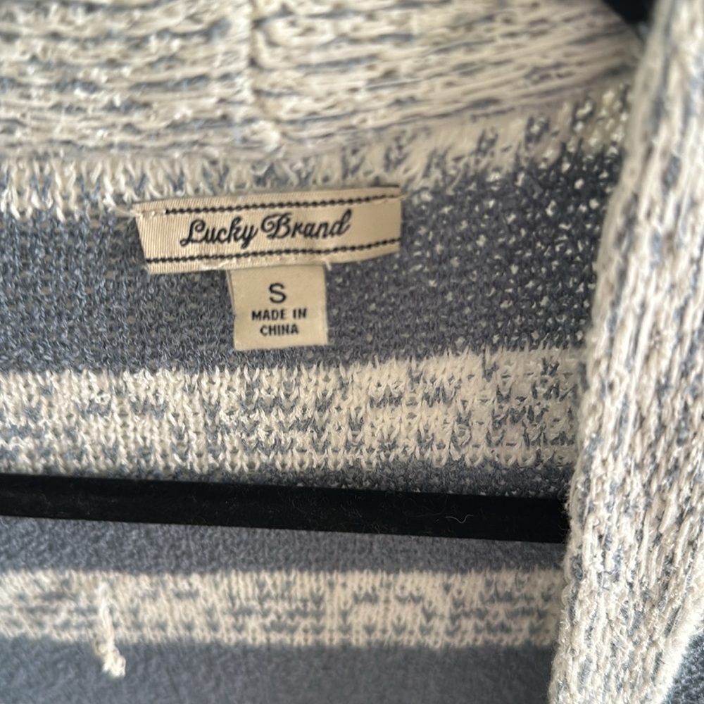 Lucky Brand Cardigan.  Excellent with jeans!  Chambray, blue,  white/cream. - Picture 2 of 5